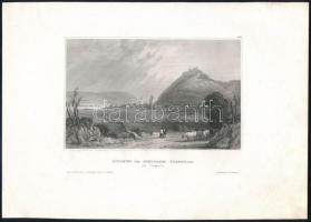 cca 1850 Visegrád romjai (Ruinen des Schlosses Vicegrad), színezett acélmetszet, papír, jelzés nélkül, . 10x15 cm