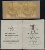 cca 1870 Csónakázók, sztereófotó, a hátoldalon "Calderoni optikus Pesten" bélyegzéssel, 8x17 cm + cca 1920 Szakál Géza fényképészeti cikkek szaküzlete fotótasak