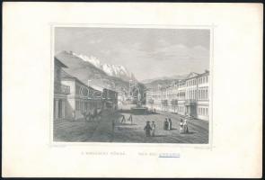cca 1850 Ludwig Rohbock (1820-1883)- G.Heisinger: A Mehádiai fürdő/Bad Bei Mehadia, erdélyi település látképe, acélmetszet, papír, széles margójú 12x16,5 cm, papír: 22x31 cm