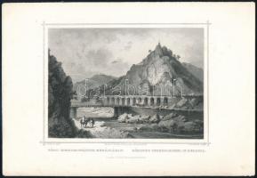 cca 1850 Ludwig Rohbock (1820-1883)- G.Heisinger: Római rommaradványok Mehádiában erdélyi település látképe, acélmetszet, papír, széles margójú 12x16,5 cm, papír: 22x31 cm