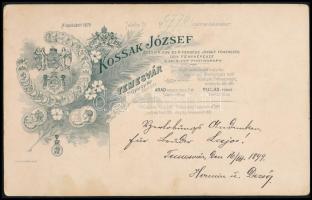 1899 Temesvár (Timisoara), fiatal házaspár portréja, kabinetfotó Kossak József cs. és kir. udvari fé...