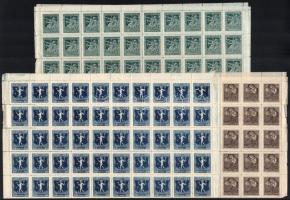 1924 Jótékonyság sor hajtott 100-as ívekben lemezhibákkal, papírráncokkal stb. (260.000++) (fogelválások / aparted perfs.)