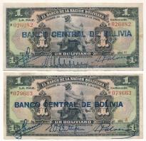 Bolívia 1911 (1929) 1B (2xklf: kék "BANCO CENTRAL DE BOLIVIA" felülbélyegzéssel, különböző aláírásokkal) T:F közte szép papír Bolivia 1911 (1929) 1 Boliviano (2xdiff: with blue "BANCO CENTRAL DE BOLIVIA" overprint, with different signatures) C:F including fine paper Krause P#112