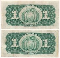 Bolívia 1911 (1929) 1B (2xklf: kék "BANCO CENTRAL DE BOLIVIA" felülbélyegzéssel, különböző...