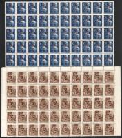 1946 Betűs I. kiadás TI.I./10f hajtott teljes ívben + HI.I./50f hajtott teljes ívben ívszélek nélkül / missing margin