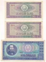Románia 1966. 10L (2x) sorszámkövetők + 1966. 100L T:F szép papír Romania 1966. 10 Lei (2x) consecutive serials + 1966. 100 Lei C:F fine paper
