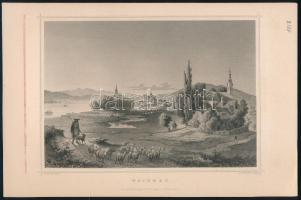 Vác, Waitzen Ludwig Rohbock (1824-1893) német grafikus részletgazdag acélmetszete a "Magyarország és Erdély eredeti képekben" című illusztrált topográfiai műből. Darmstadt, (1860). Druck und Verlag von G. G. Lange. Acélmetszet, mérete: 115x155 mm, lapméret: 155x235 mm.