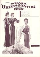 [Folyóirat] Magyar Úriasszonyok Lapja. Szépirodalmi, ismeretterjesztő és háztartási folyóirat. Főszerkesztő: Kertész Béla. Megjelenik havonta háromszor. XIV. évfolyam, 19-36. szám. (1937. július 1. - 1937. december 20.) [Teljes félévfolyam, egybekötve.] Budapest, 1937. (Hungária Hírlapnyomda Rt.) A hónap első lapszámai és a karácsonyi lapszám 36, a többi lapszám 32 oldal terjedelmű. Az 1924-ben Kertész Béla szerkesztésében indult illusztrált családi hetilap, a Magyar Úriasszonyok Lapja 1938 decemberéig jelent meg, 1939 januárjától a Magyar Nők Lapja nevet vette fel. Divatképekkel, lakberendezési képekkel, felvételekkel gazdagon illusztrált családi folyóiratunk elbeszéléseket, novellákat, folytatásos regényeket, életmódtanácsokat, ismeretterjesztő anyagokat, nőtörténeti cikkeket, külföldi kuriózumokat és olvasói leveleket közöl. Papp Jenő által írt vezércikkei és vegyes tartalma alapján a divatirányzatokra nyitott modern, városi konzervatív középosztálybeli nők érdeklődésére tartott számot. A havonta háromszor megjelenő folyóirat 36 oldalas lapszámaiból 4-4 oldal színes nyomású, rajtuk a női divat aktuális trendjei. A tartalomból: Papp Jenő: A magyar tenger. A falu jegyzője. Eucharisztia. Jár a baba, jár. Hol kezdődik a házasság? Ez a családvédelem, polgármester úr! Kenyérkereső nő (vezércikkek) -- Emőd Tamás: A szerelem nagy lexikonából. A csók története dióhéjban -- Képek egy brazíliai orvos életéből (útirajz-sorozat) -- Forró Pál: Amíg eljön az igazi (tárcaregény) -- Angelo: A Riviera álarc nélkül (tárcaregény) -- Vándor Kálmán: Az utolsó kaland. Színjáték egy felvonásban -- Nyirő József: Az alvó gyermek feje fölött. Most már jöhetsz, Jézuska -- Farkas Katalin: Egy Mészöly-leány -- K. Lányi Piroska: Az utolsó szerep -- Paál Ernő: Nekem már nem szabad szeretni magát (költemény) -- Debreczeni József: Volhynia -- A hadosztályplébános emlékezik. Beszélgetés vitéz Mándoky Sándorral -- A cár hadsegéde. Töredékek Kocsubej orosz herceg szenzációs háborús naplójából -- K. Nagy Méda: Asszonyfejek a századok tükrében -- Szebeni Klára: Bethlen Kata élete -- L. H.: A zsebtolvajlás tudósa -- Forró Pál: A boldogság és az érvényesülés iskolája -- Berend István: Hogyan küzd az elhízás ellen a modern orvos? -- Berend Pál: Hogyan gyógyít a rádium? -- Az udvarlás férfi 14 pontja -- Nem találja érdekesnek? (kuriózumok a világ minden tájáról) -- Humorrovat -- Házi kozmetika rovat -- A társaságból. Társasági rovat. Évfolyamkötetünk lapszámaihoz tíz, kihajtható szabásminta-melléklet csatlakozik, példányunkból egy levél hiányzik. Lakatos 1674. Korabeli félvászon kötésben, valamennyi első és hátsó borító bekötve. Jó példány.
