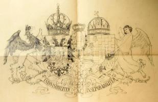 ca 1910 Az Osztrák-Magyar Monarchia nagy méretű részletgazdag címerrajza. Ceruza, papír. Hajtva., Lapméret 70x42 cm