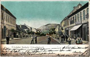 1902 Székelyudvarhely, Odorheiu Secuiesc; Kossuth utca, üzletek. Gál János kiadása / street view, shops (fl)