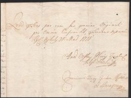 1771 hadadi és murányi gróf Wesselényi Ferenc (1605-1667) nádor által 1663-ban kiállított okirat hit...