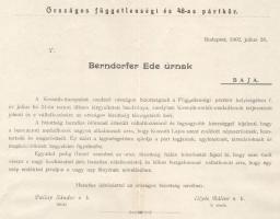 1902 Bp., az Országos Függetlenségi és 48-as Pártkör hirdetménye a Berndorfer Ede által a Kossuth-ün...