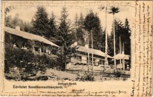 1905 Szentkeresztbánya, Újvlahica, Mina Sfanta Cruce, Vlahica, Vlahita Noua, Minele Lueta (Szentegyháza, Vlahita); Dobogó-fürdő. Lántzky J. Sándor kiadása. Készítette Drotleff József műintézete / spa, bathhouse (szakadás / tear)