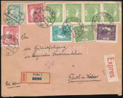 1920 Ajánlott expressz levél 10 db bélyeggel bérmentesítve / Registered express cover with 10 stamp "PRAHA"