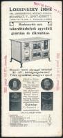 cca 1907 Lossinszky Imre okl. gépészmérnök műszaki irodája, Munkácsy-féle szabadalmazott takaréktűzhelyek képes reklámprospektus, árjegyzék, leporellószerűen kihajtható, 16 p.
