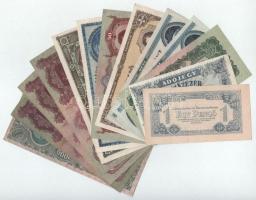 Vegyes, 13db-os Pengő és Forint bankjegytétel (12xklf), közte 1944. 1P + 10P "A Vöröshadsereg P...