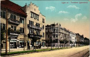 1914 Temesvár, Timisoara; Gyárváros, Liget út, sírkő raktár, papírkereskedés. Feder R. Ferenc saját felvétele és kiadása / street, tombstone warehouse, shops