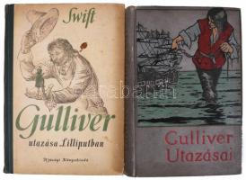 2 db könyv - Swift, Jonathan: Gulliver utazásai ismeretlen országokba. Bp., Lampel. + Gulliver utazása Lilliputba. Bp., 1954, Ifjúsági. Kiadói egészvászon és félvászon kötés, kopottas állapotban.