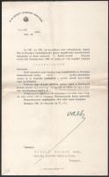 1927 Bp., Vass József (1877-1930) kalocsai nagyprépost, politikus, népjóléti és munkaügyi miniszter autográf aláírása irodatiszti kinevezésen