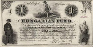 Emigrációs "Kossuth bankó" 1852. 1$ "C" kézzel írott sorszámmal T:I-