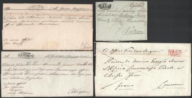 1829-1839 4 db bélyeg előtti levél "RAAB", "GRAN FRANCO", "v.EPERIES" bélyegzésekkel