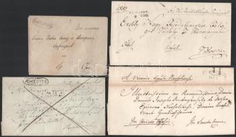 1840-1848 4 db bélyeg előtti levél "A:MEGYES", "D:FÖLDVÁR", "EILAB.ST." és "BESZTERCZEBÁNYA" bélyegzésekkel