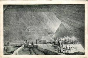 Slanic (Prahova), Salina / sóbánya, belső munkásokkal, bányavasút, iparvasút / salt mine, interior with workers, industrial railway (EK)