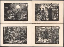 9 db történelmi témájú illusztrációkkal ellátott képeslap (Bethlen Gábor tudósai között, I. Rákóczi ...