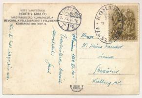 1938 Komárom, Komárno; bevonulás, Horthy Miklós, Purgly Magdolna, Imrédy Béla, Teleki Pál / entry of...