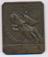 Berán Nándor (1889-1965), Vértes László 1940 k. "Szent Borbála" egyoldalas bronz emlékplakett, hátlapon "BUDAPEST DÖBRENTEI U. 2." gyártói jelzéssel (67,5x55mm) T:AU patina Hungary cca 1940. "Szent Borbála (Saint Barbara)" one-sided, bronze plaque, on reverse "BUDAPEST DÖBRENTEI U. 2." maker's mark. Sign.: Nándor Berán, László Vértes (36,34g/67,5x55mm) C:AU patina