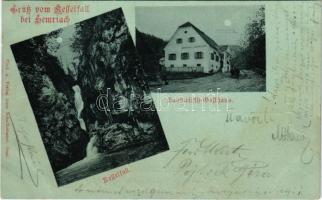 1900 Semriach (Steiermark), Gruß vom Kesselfall bei Semriach. Sandwirth-Gasthaus, Kesselfall. Phot. u. Verlag Hans Schullerbauer / inn, hotel, waterfall at night in moonlight. Art Nouveau (fl)