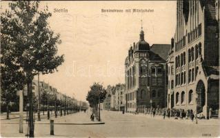 1906 Szczecin, Stettin; Barnimstrasse mit Mittelschulen / street view, school. Verlag Arthur Schuster