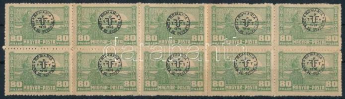 Debrecen II. 1920 80f közönséges papíron 10-es tömbben, Bodor vizsgálójellel (18.000)