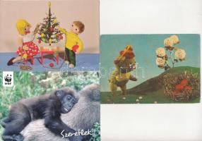 21 db MODERN motívum képeslap: poén, humor, bábfilm, rajzfilm; vegyes minőségben