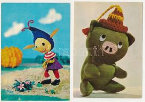 21 db MODERN motívum képeslap: poén, humor, bábfilm, rajzfilm; vegyes minőségben