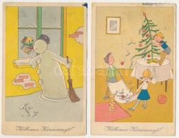 21 db MODERN motívum képeslap: karácsonyi és újévi üdvözlőlapok (Képzőművészeti Alap 50 filléres lap...