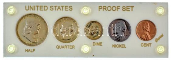 Amerikai Egyesült Államok 1961. 1c-1/2$ (5xklf) forgalmi sor lezárt "United States Proof Set" feliratú "Capital" plasztiktokban T:PP patina USA 1961. 1 Cent - 1/2 Dollar (5xdiff) coin set in "Capital" plastic case with "United States Proof Set" text C:PP patina