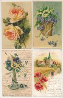 17 db RÉGI virágos üdvözlőlap, közte lithok / 17 pre-1945 greeting cards with flowers, including lithos