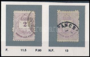 1874 2 db 2kr vésésjavítással, gyöngyjavítással, R! (ex Orbán, Sebestyén aranyérmes kiállítási anyagból)