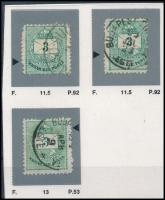 1881 3 db 3kr vésésjavításokkal, gyöngy utánmetszéssel (ex Orbán, Sebestyén aranyérmes kiállítási anyagból)