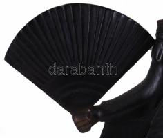 cca 1985 David Fischer "Geisha" szobor. Fémpatinázott kőanyag, vörös márvány talapzaton, j...