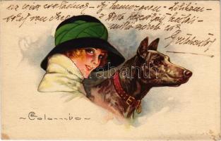 1924 Italian lady art postcard with dog. 1763-3. s: Colombo (EK)