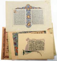 ca 1910-1930 5 db dekoratív rajzolt emléklap, kódexlap másolat. 42x29 cm