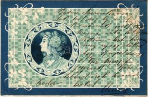 1902 Art Nouveau lady art postcard. Emb. litho (ázott sarok / wet corner)