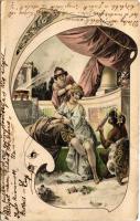 Art Nouveau lady art postcard. litho (EB)