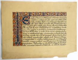 ca 1930 Hunor és Magyar története dekoratív rajzolt emléklap, kódexlap másolat. 42x29 cm