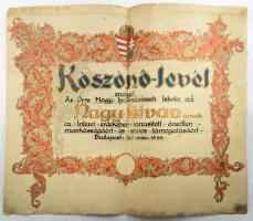 1923 Köszönőlevél az Orsz. Magy, Kir. Iparművészeti Iskola igazgatóságától. Kézzel rajzolt. 44x58 cm