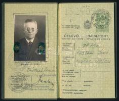 1937-1939 A Magyar Királyság fényképes útlevele nyugdíjas iskolaigazgató részére