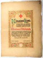 1916 Köszönőlevél az Orsz. Magy, Kir. Iparművészeti Iskola hadikórházától sebesültek ellátásáért Kézzel rajzolt, hajtásnál kis szakadás. 50x66 cm