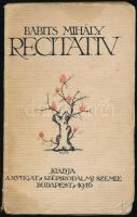 Babits Mihály: Recitativ. Bp., 1916, Nyugat, 131+5 p. 1. kiadás. A borítón Falus Elek (1884-1950) grafikus illusztrációjával. Kiadói illusztrált papírkötés, foltos, kissé szakadt borítóval.